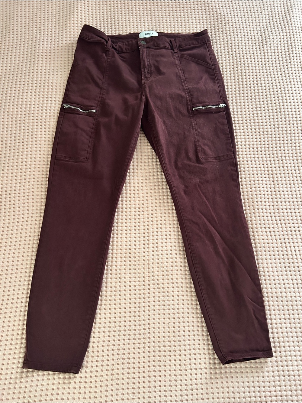 pistola Skinny Cargo Jeans in Deep Burgundy